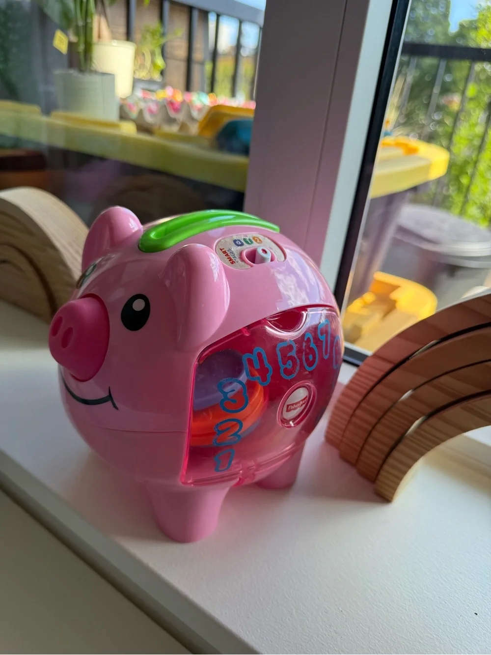 Fisher-Price Pink Interactive Counting Piggy with Green Handle